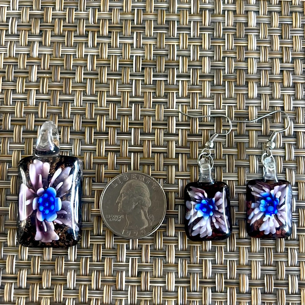 Glass Pendant and Matching Earrings
